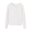 Nuevo top de punto de color liso versátil para mujer con cuello henley y capucha 13183