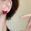 Pendientes de Mariposa de Perla para Mujer Otoño e Invierno Pendientes Rojos Afelpados Lindos Dulces Pendientes con Pasador de Plata 925 Nuevo Estilo Chino Estilo Nacional