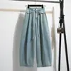 Foto real de pantalones vaqueros de talla grande, color liso, fluidos, con curva, para mujer, nuevo estilo coreano de primavera, pantalones holgados casuales adelgazantes