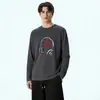 Camiseta Unisex de Algodão Puro 280g Manga Longa Outono Solta Estilo Americano 77 High Street Camiseta Base Estampada Ins