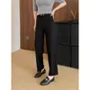 A primavera não é tarde demais para calças de haste de bambu! Calça cropped de outono com costura central, feita de Tencel-acetato-lã, calça casual elegante levemente afunilada para mulheres