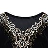 Vestido de terciopelo dorado Chen Miaoyan de talla grande con cuello en V bordado y falda de madre con vuelo grande, fabricantes de ropa para mujeres de mediana edad al por mayor