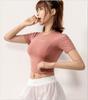 Ropa de yoga para mujer, camiseta de manga corta ajustada hasta el ombligo, elástica, para fitness, running, de secado rápido, transpirable, gran oferta