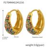 Brincos de Círculo de Zircônia Colorida Turquesa Azul Brilhante Sugar Ins Fivela de Orelha Elegante Brincos para o Dia a Dia Aço Inoxidável Banhado a Ouro 18K