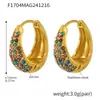 Brincos Xinyixin Círculo de Zircônia Colorida Turquesa Azul Elegantes Presilhas de Orelha Brincos para o Dia a Dia Aço Inoxidável Banhado com Ouro 18K Real