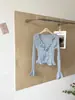 Puro Deseo Estilo Chica Picante Suéter de Punto de Manga Larga para Mujer Otoño Invierno Nuevo Cuello con Volantes Adelgazante Chic Top Corto