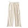 Pantalones de pierna ancha holgados de cintura alta con cordón ajustable, estilo europeo y americano, con bolsillos grandes, para mujer, primavera y verano, informales, modernos y con cordón ajustable.