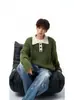 Suéter de Punto Trenzado Suave para Otoño e Invierno Bloque de Color Cuello Solapa Pareja Holgado Camisa Cuello Estilo Casual Suéter Estilo Coreano