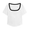 Camiseta de manga corta para mujer con cuello redondo trasero de 220 g 40 Odell 92 algodón 8 spandex, línea de espiga, placa, versión lisa