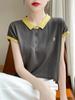 Camiseta de Punto de Seda Helada de Manga Corta para Mujer 2025 Nueva Moda Pequeña Lel Reductora de Edad Talla Grande Top de Verano para Mujer
