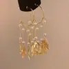 Pendientes de Borla de Cola de Pez de Perla de Lujo de Entrada Franceses Largos de Moda Personalidad Alto Sentido Cara Delgada Pendientes de Anillo C Elegantes