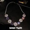 Joyería Iris Griego Morado Rosa Gema Collar Vintage Camelia Cuadrado Gordo Circonita Pulsera conjunto
