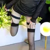 Medias de seda divertidas sin despegar, largas, con tirantes, ultrafinas, desgarradas a mano, de seda negra, pasión, coqueteo sexy y caliente en la cama.