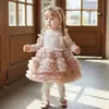 Vestido de Princesa Peludo Lindo Estilo Nuevo de Primavera para 26 Años, Vestido Tutú de Celebridad de Internet, Dulce Vestido de Princesa con Mangas Largas de Encaje, Moderno