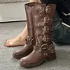 Botas de Caballero Botas Largas Mujer 2025 Nuevo Estilo Botas Vaqueras Botas Largas de Cuero Western Para Otoño Invierno Hasta la Rodilla Marrón