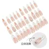 Uñas Vestibles Hechas a Mano Uñas Largas Almendra Rosa Nude Encaje Lazo Parche de Arte para Uñas Dulce Pura Deseo Uñas Vestibles