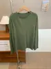 Nueva Camiseta de Rayas de Manga Larga para Mujer Primavera y Verano 2026, Verde Oscuro Retro, Caída Suelta, Estilo Perezoso, Camiseta Básica Estilo Coreano