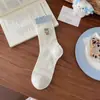 Calcetines Finos de Verano para Mujer, Bordado de Oso Lindo, Calcetines de Caña Media Sin Costuras, Estilo Japonés, Malla Transpirable, Absorbentes de Sudor, Calcetines de Algodón Sin Costuras
