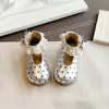 Zapatos de Caminar para Niños con Adorno de Encaje de Lunares Suela Suave 2026 Primavera y Otoño Nuevos Zapatos de Cuero para Niñas con Moño Mary Jane