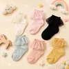 Calcetines con Adorno de Encaje para Niñas, Estilo Delgado Primavera/Otoño, Estilo Dulce de Princesa, Calcetines de Algodón, Caña Corta, Transpirables, Absorbentes de Sudor, Múltiples Colores Disponibles