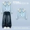 Conjunto de Dos Piezas para Niñas 2026 Primavera/Otoño Nuevo Dulce y Lindo Sudadera con Cuello de Muñeca y Pantalones de Mezclilla Casual a la Moda