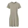 Vestido Feminino Americano Justo de Gola Redonda e Manga Curta, Estilo Básico Ajustado, Mini Vestido Bodycon Esticável e Sexy