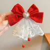 Grampo de Cabelo Laço de Ano Novo com Tassel de Pelúcia, Presilha Vermelha para Crianças, Adereço de Cabeça Festivo para o Festival da Primavera