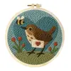 Kit de Materiales de Bordado con Aguja Perforada de Lana DIY Transfronterizo, Regalo de Bordado con Aguja Perforada Estilo Serie Floral de Dibujos Animados Hecho a Mano