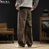Pantalones casuales rectos retro, corte holgado para hombre, talla grande, pantalones largos, color café, nuevo estilo otoño/invierno, con pequeños detalles de patchwork curvo, pantalones de trabajo