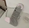 Meias Calça Sem Pé com Etiqueta de Tecido Estilo Miu, Meias Empilhadas Combinadas com Pantufas, Estilo Fino de Verão com Calcanhar, Meias de Meia-Perna Estilo Ballet
