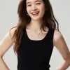Camiseta de Tirantes de Cachemira de Punto Simple y Versátil para Mujer Sin Mangas Cuello Cuadrado Capa Interior para Combinar con Suéteres Color Sólido Capa Base Cálida