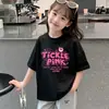 Camiseta Elegante de Algodón Puro para Niños 2026 Verano Nueva Estampado de Letras Lindo Top para Niñas Dulce Camiseta de Manga Corta Moderna