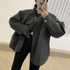 Casaco Trench Coat Feminino Longo de Outono Coreano Niche Retro com Gola Alta, Design de Capa, Bolso Grande, Corte Solto Versátil e Manga Longa