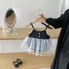Mameluco de tirantes dulce con ribete de encaje para bebé niña, conjunto de una pieza delgado para salir, vestido de princesa