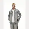 Jaqueta Jeans com Design de Tinta Splash Estilo Americano High Street Transfronteiriça Roupa Completa Jeans de Tubo Reto Solto Casual Novo Estilo Masculino