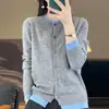 Cárdigan de punto falso de dos piezas para mujer, suéter de bloques de color estilo francés, moderno y lujoso, en capas, adelgazante, colores contrastantes