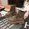 Botas Martin para mujer con pedrería, estampado de leopardo, con cordones, estilo workwear, botas de motociclista, botines, zapatos planos, botas de caballero versátiles estilo callejero