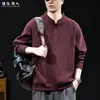 Sudadera de Alta Gama tipo Chenilla con Cuello Henley para Hombre, Nueva Otoño/Invierno Gris de Peso Pesado Holgada de Manga Larga