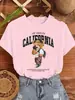 Camiseta de Mujer Estampado de Oso Calle California Moda Casual Moda Algodón Ropa Suelta Cuello Redondo Manga Corta