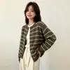 Cárdigan de punto casual a rayas estilo coreano para mujer, nueva moda transfronteriza de otoño e invierno, top versátil de bloques de color