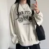 Sudadera holgada estilo coreano para mujer, adecuada para primavera, otoño e invierno, suéter casual de cuello redondo, fina y con forro polar, con un lindo diseño de gato de dibujos animados