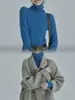 Suéter de punto color azul Klein muy favorecedor para mujer, suéter de cuello alto en capas, ajuste ceñido para otoño e invierno, sofisticado top para capa interior