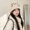 Gorro de Punto con Bordado de Osito para Otoño e Invierno, Estilo Coreano Versátil para Mujer, Adelgazante, Cálido, de Lana, Lindo Cubrecabezas