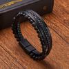 Pulseira Masculina Multicamadas Tecida à Mão Estilo Vintage Quente Transfronteiriça Pedra Natural Couro Pulseira Masculina Pulseira de Contas de Couro