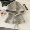 Balaclava Quente de Cores Misturadas com Circunferência de Cabeça Grande para Mulheres, Conjunto de Chapéu e Cachecol de Inverno, Proteção de Pescoço à Prova de Frio, Chapéu Puxar
