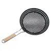 En stock de fábrica Bandeja de horneado antiadherente coreana asa de madera plegable bandeja redonda para barbacoa herramientas portátiles para barbacoa y horneado de verduras para exteriores