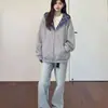 Sudadera con Capucha a Cuadros Falsa de Dos Piezas Americana 2024 Cárdigan para Hombres y Mujeres Chaqueta Holgada de Otoño Cleanfit Negro Gris