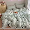 Conjunto de cuatro piezas de gasa de doble capa 100% algodón con borde de volantes de lunares estilo ins, Conjunto de tres piezas de algodón puro para niña estilo coreano, amigable con la piel