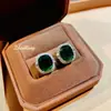 Brincos, Anéis, Conjuntos de Diamante Verde, Colares Pingente com Pedras Preciosas Esmeralda para Mulheres, Cobre Retangular de Alto Carbono Verde Maçã