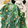 Pijama Feminino Estilo Coreano Verão Algodão Nuvem Pijama Feminino Manga Curta Desenho Animado Cardigã Lapela Roupa de Casa Estudante Conjunto Tendência